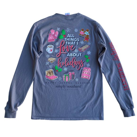 Simply Southern Womens Top S Gray Long Sleeve Things That I Love About Holidays - Picture 1 of 5